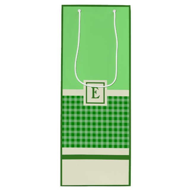 Modern Green Check Monogram Wine Gift Bag (Front)