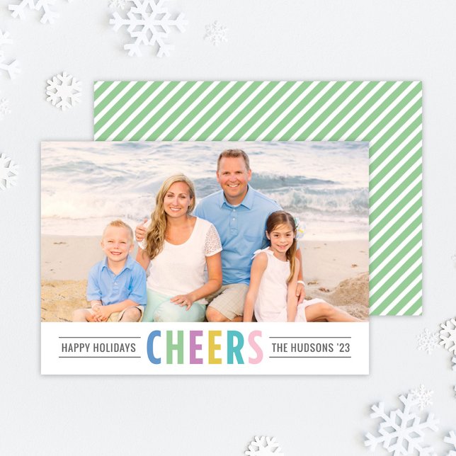 Modern Green Cheers Happy Holidays Photo Holiday Card (Creator Uploaded)