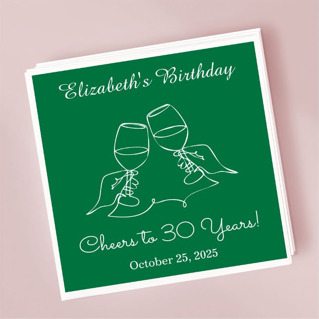 Modern Green Cheers to 30 years Birthday Napkins (Creator Uploaded)