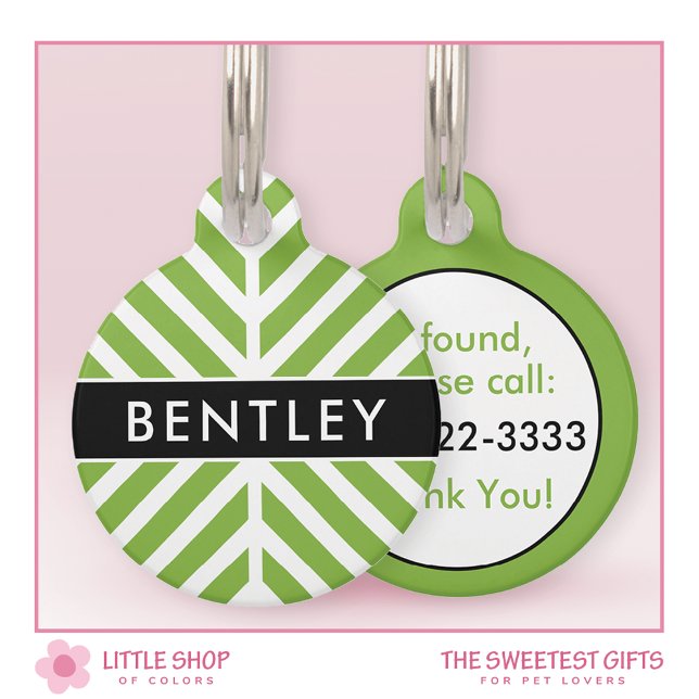 Modern Green Chevron Personalised Pet Tag (Creator Uploaded)