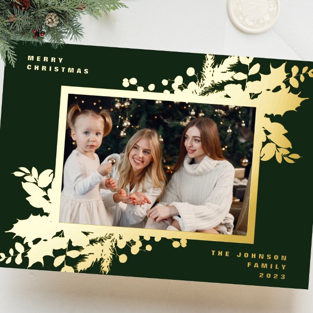 Modern Green Christmas Botanical Photo GOLD Frame (Creator Uploaded)