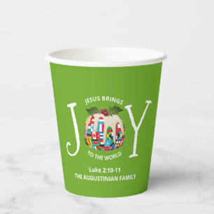 Modern Green Christmas JOY TO THE WORLD Paper Cups