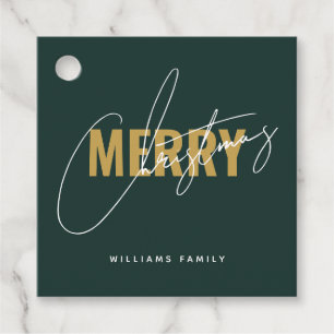 Modern green Christmas script  Favour Tags