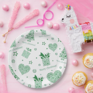 Modern Green Christmas Tree Christmas Party Paper Plate