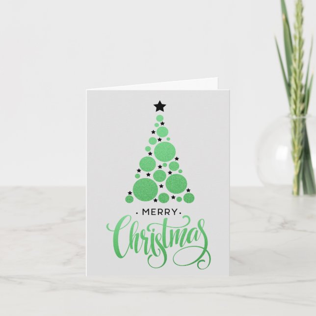 Modern Green Christmas Tree Holiday Card (Front)
