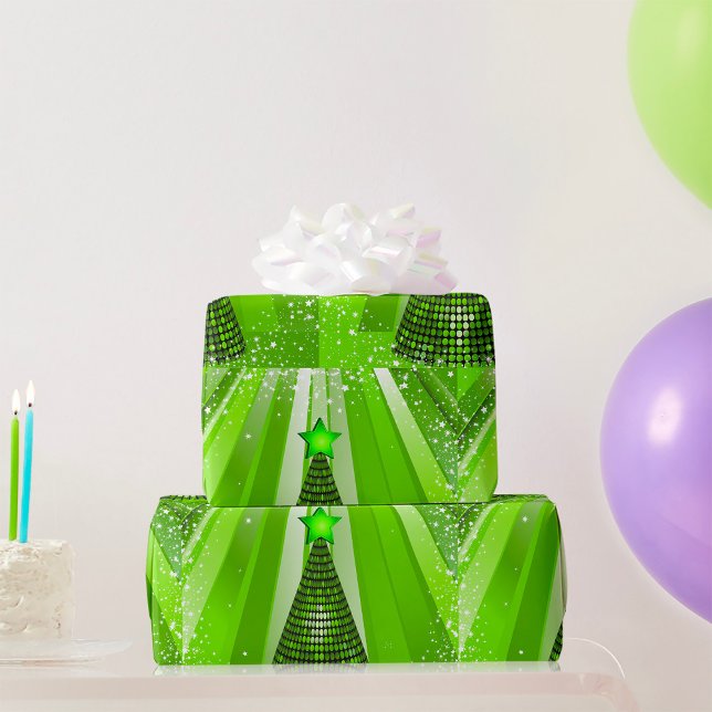 Modern Green Christmas Tree with Star  Wrapping Paper (Creator Uploaded)