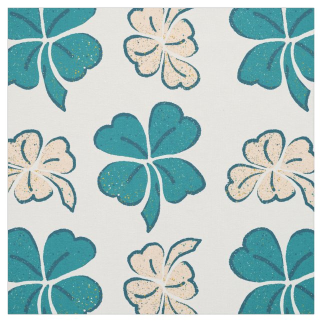 Modern Green Clover Shamrock Drawing Pattern Fabric (Swatch)