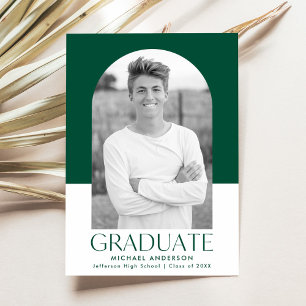 Modern Green Colour Block Arch Photo Graduation Announcement