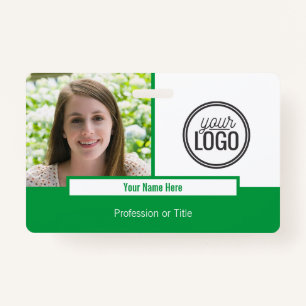 Modern Green Colour Block Photo Name Tag ID Badge