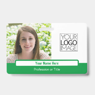Modern Green Colour Block Professional Photo Name ID Badge
