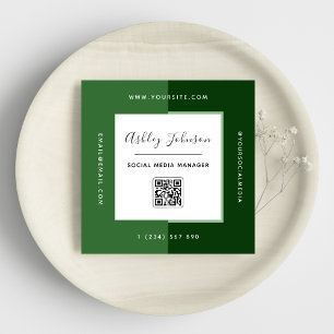 Modern Green Colour Blocks QR Code Social Media Square Business Card
