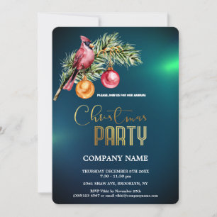 Modern Green Corporate Christmas Watercolor Bird Invitation