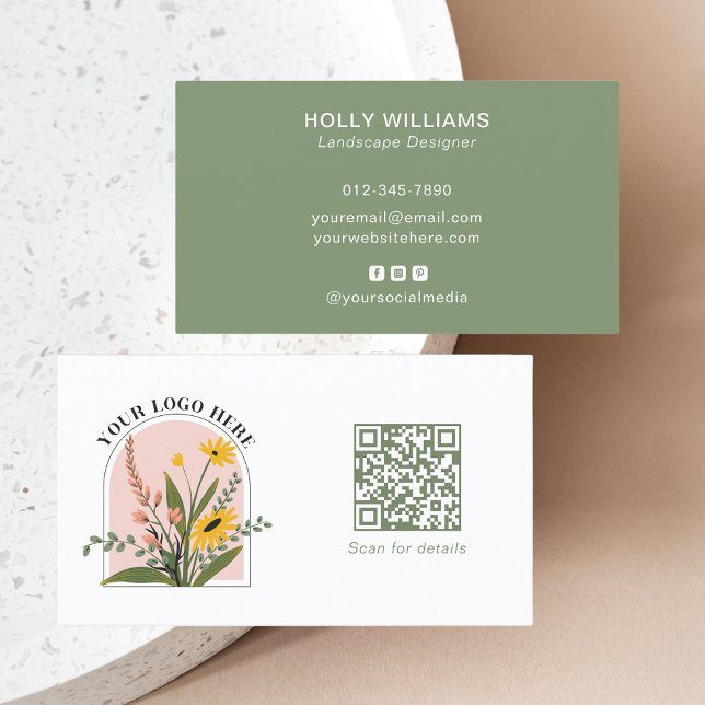 Modern Green Corporate Logo QR Code Business Card (Creator Uploaded)