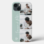 Modern green couple names 3 photos collage grid Case-Mate iPhone case (Back)