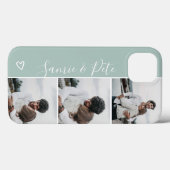 Modern green couple names 3 photos collage grid Case-Mate iPhone case (Back (Horizontal))