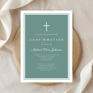 Modern Green Cross Boy Confirmation Invitation