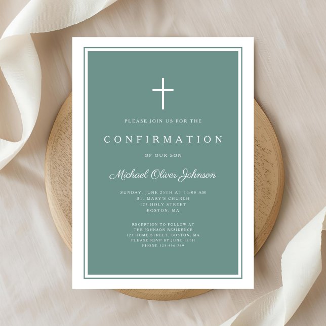 Modern Green Cross Boy Confirmation Invitation (Modern Green Cross Boy Confirmation Invitation)