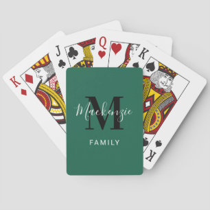 Modern Green Custom Family Monogram Initial Playing Cards