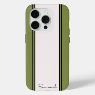 Modern Green Custom Monogram Name Initials Black iPhone 15 Pro Case