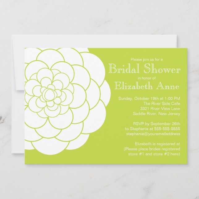 Modern Green Dahlia Bloom Floral Bridal Shower Invitation (Front)