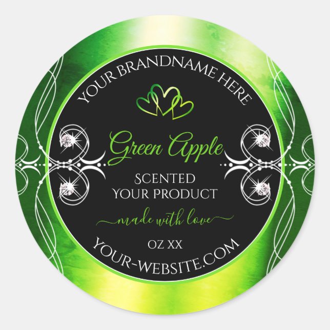 Modern Green Dazzling Product Labels Jewels Black (Front)