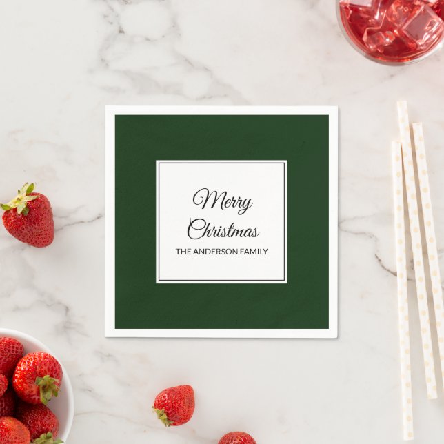 Modern green deep dark solid Christmas holiday Napkin (Insitu)