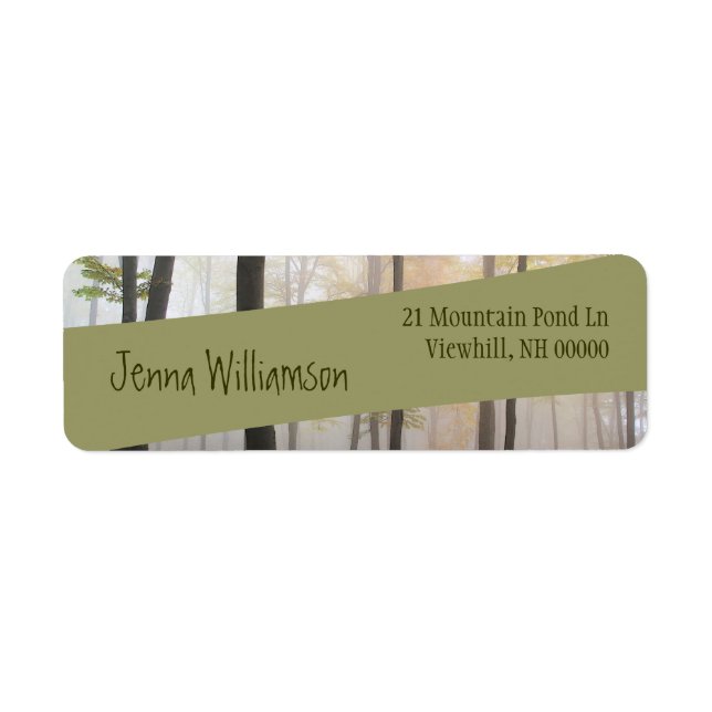 Modern Green Diagonal Ribbon on Misty Forest (Front)