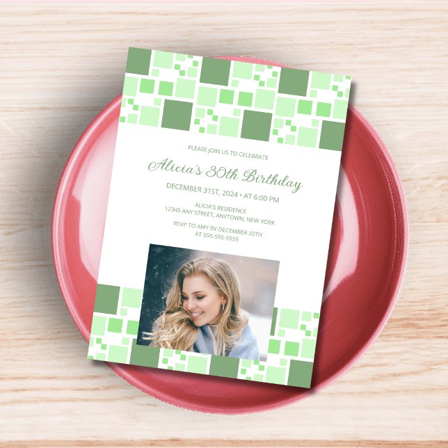 Modern Green Digital Frame Photo Birthday  Invitation (Creator Uploaded)
