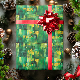 Modern Green Digital-Inspired Custom Gift Wrap