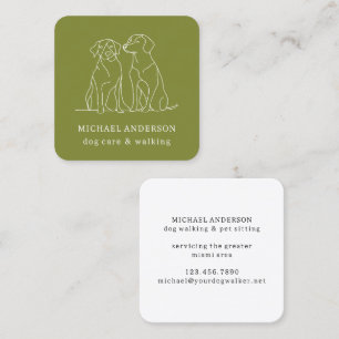Modern Green Dog Walking Dog Walker Pet Sitter Square Business Card