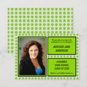 Modern Green Dots with Photo-3x5 Grad Announcement
