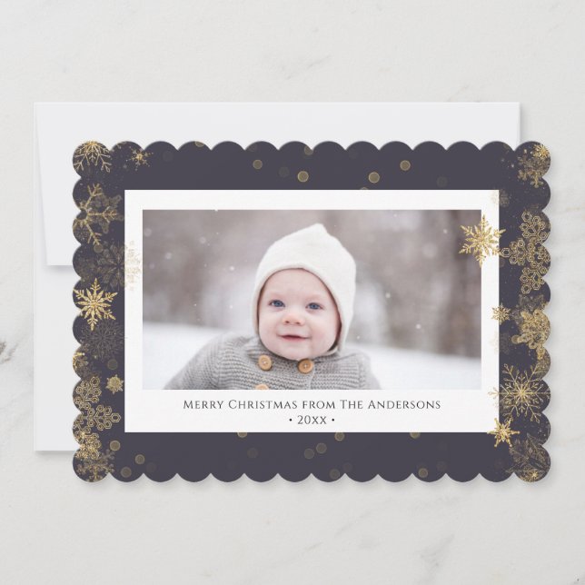 Modern Green Elegant Script Snowflakes Bokeh Holiday Card (Front)