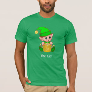 Modern Green Elf & Personalised Text T-Shirt