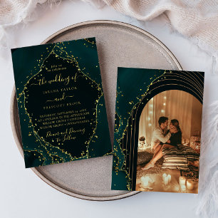 Modern Green Emerald Minimal Calligraphy Wedding I Invitation