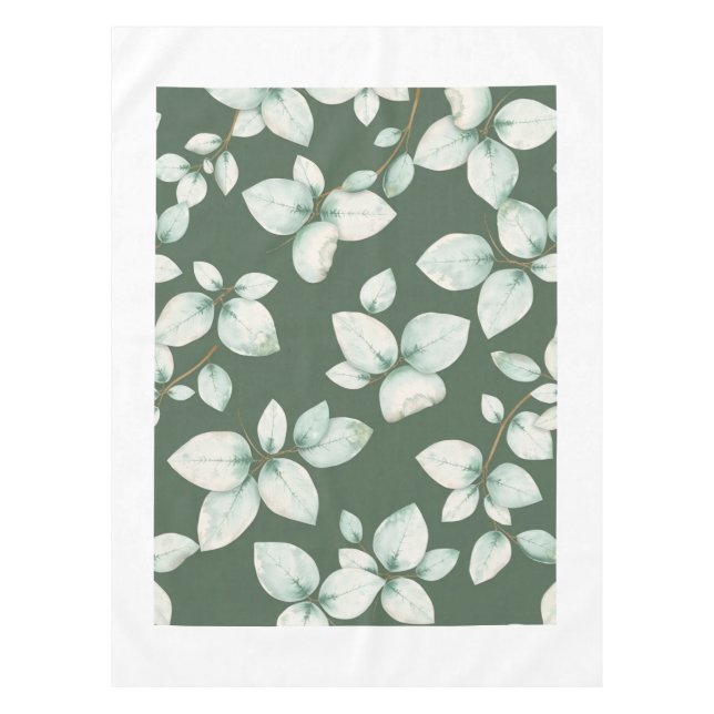 Modern Green Eucalyptus Leaf Spring Tablecloth (Front)