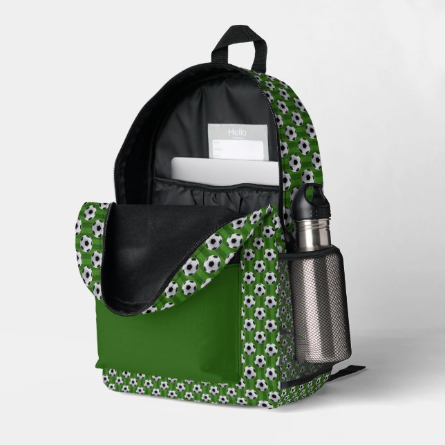 Modern Green European Football Pattern Printed Backpack (Back Corner Right (Open))
