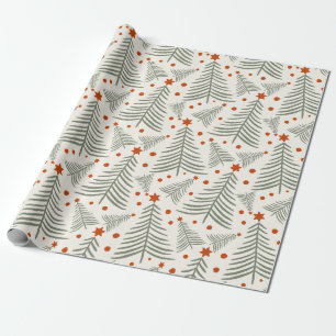 Modern Green Evergreen Tree Pattern Christmas Wrapping Paper