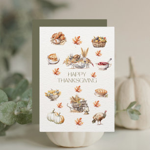 Modern Green Fall Watercolor Happy Thanksgiving Holiday Card