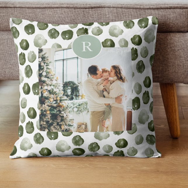 Modern Green | Family Photo | Initial Throw Throw  Cushion (Creator Uploaded)
