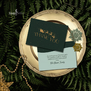 Modern Green Faux Gold Christmas Thank You Card