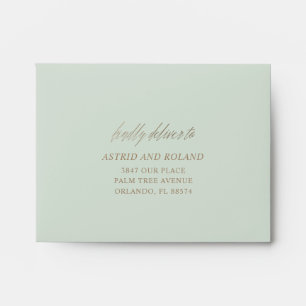 Modern Green & Faux Gold Wedding RSVP Envelope