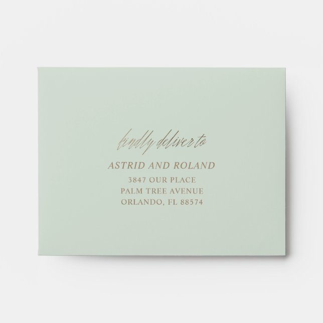 Modern Green & Faux Gold Wedding RSVP Envelope (Front)