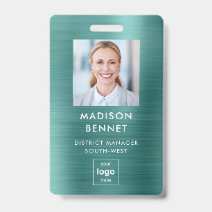 Modern Green Faux Metallic Corporate Photo ID Badge