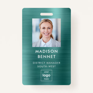 Modern Green Faux Metallic Corporate Photo  ID Badge