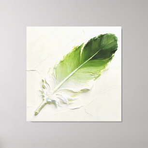 Modern Green Feather Impasto Wall Art Canvas Print