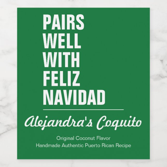Modern Green Festive Funny Coquito Bottle Wine Label (Single Label)