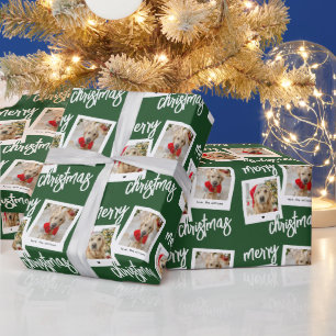 Modern Green Festive Merry Christmas 2 Dog Photo Wrapping Paper