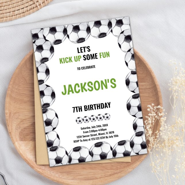 Modern Green Field Sports Theme for Kids Invitation (Ball Fram Soccer Birthday Invitations)