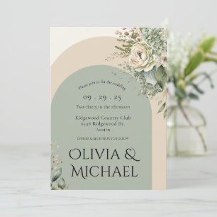 Modern Green Floral Abstract Simple Wedding Invitation