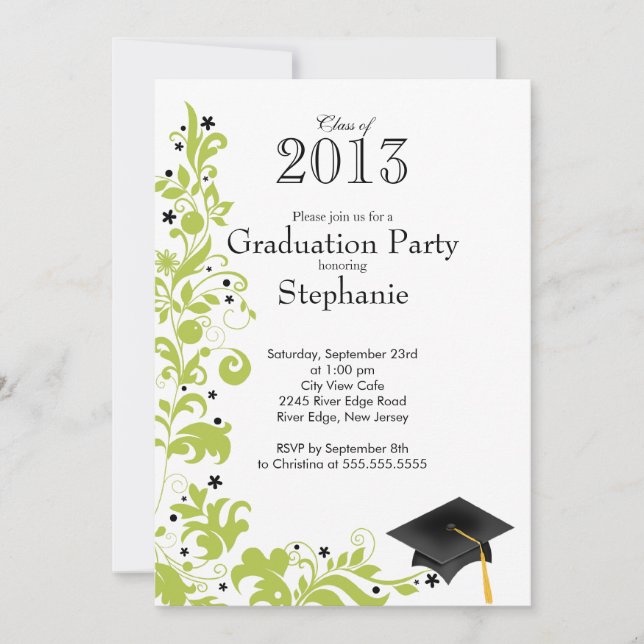 Modern Green Floral Class of 2013 Graduation Party Invitation (Front)